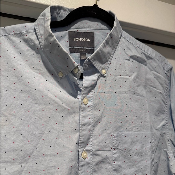Bonobos Other - Bonobos Light Blue Button-Down Shirt with Red and Navy Microdots